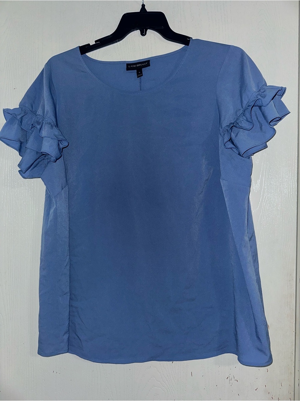 Lane Bryant Size 18 Blue Ruffle Sleeve Blouse Plus Size Short Sleeve Top